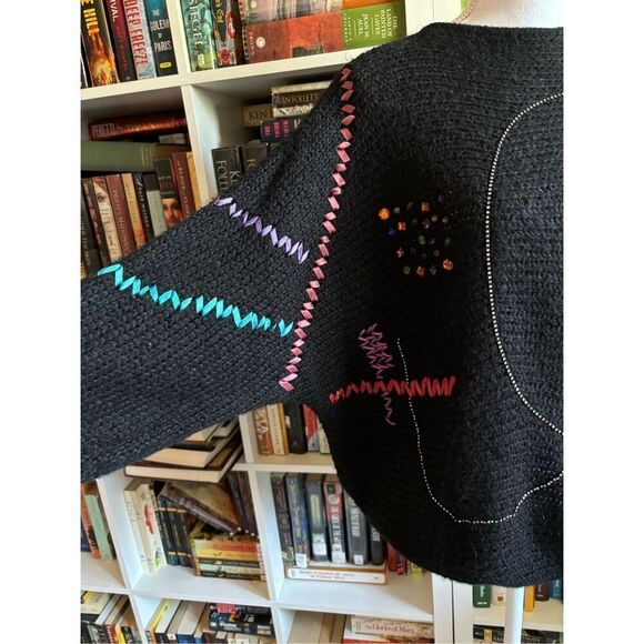 Lillie Rubin Black Sweater with Vibrant Stitching - Picture 3 of 9